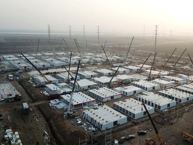 This aerial photo shows the quarantine facilities, where people at risk of contracting coronavirus are to be taken in Shijiazhuang. Picture: STR / CNS / AFP / China OUT