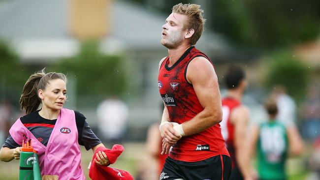 Michael Hurley injured his wrist during Essendon’s intra-club match.