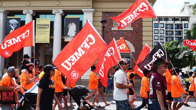 CFMEU union members march in the annual Labour Day march in Cairns. Picture: Brendan Radke
