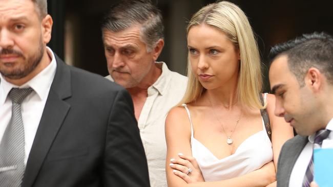 Michael Lichaa’s partner Kara Childerhouse and his legal team leave Sutherland Local Court. Picture: John Grainger