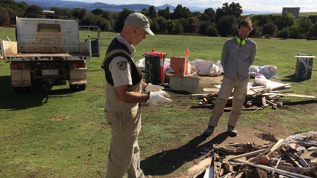 Parks and Wildlife Service rangers conducting upgrade works on Maria Island last week. Picture: DARRACH DONALD, PWS