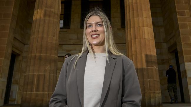 Kahlia Steinert outside the Adelaide Magistrates Court. Picture: RoyVPhotography