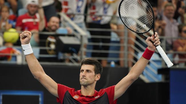 Novak Djokovic reacts after the win. Picture: AAP/Mark Evans