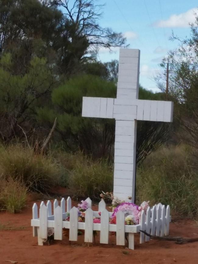 A memorial to Gayle Woodford on the outskirts of Fregon, in the APY Lands.