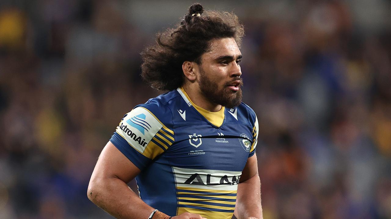 SYDNEY, AUSTRALIA - JUNE 13: Isaiah Papali'i of the Eels is sent off and placed on report during the round 14 NRL match between the Parramatta Eels and the Wests Tigers at Bankwest Stadium, on June 13, 2021, in Sydney, Australia. (Photo by Cameron Spencer/Getty Images)