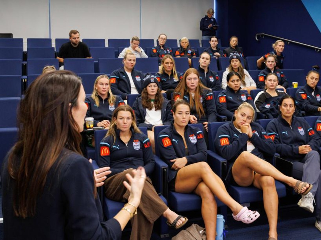 NSW Sky Blues players attend a lecture on sponsorship &amp; personal branding, to pick up the lessons learned from the Matildas. Picture: Max Mason-Hubers