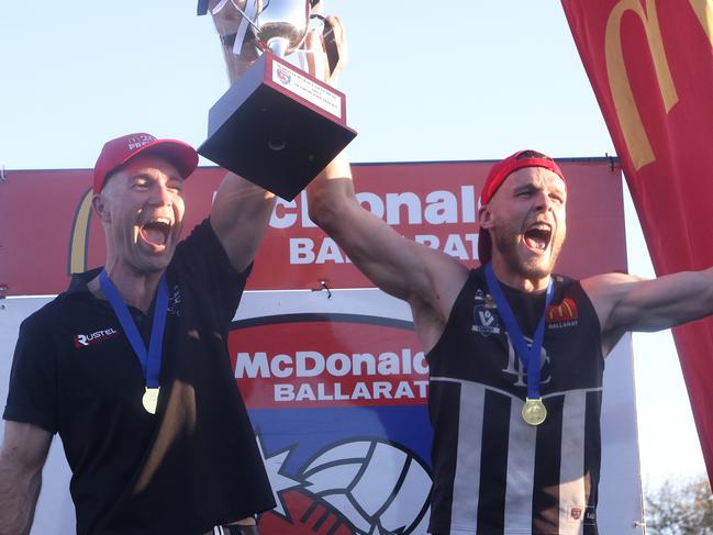 Coach Dan Jordan and captain Brett Bewley of Darley. Picture: Hamish Blair