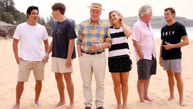 Long time Home And Away actor Ray Meagher pictured at Palm Beach with fellow cast members. L to R, James Stewart, Tim Franklin, Ray Meagher, Sophie Dillman, Shane Withington and Paddy O'Connor. Picture: Sam Ruttyn