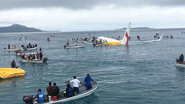 A plane has plunged into the ocean after overshooting a runway in Micronesia. Picture: Twitter