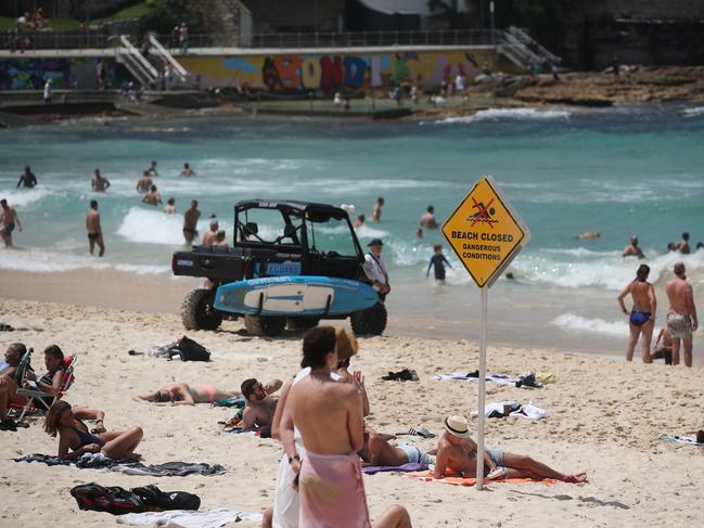 A general view after the cancellation of competition due to a tsunami warning during the Nutri-Grain IronMan &amp; IronWoman series at Bondi Beach today. Picture: Matt King/Getty Images