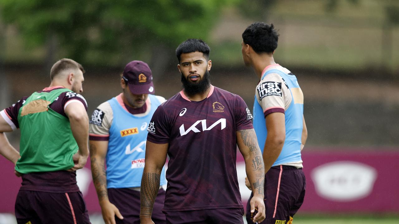 Payne Haas pictured back at Broncos pre-season training in Red Hill. Picture: Josh Woning