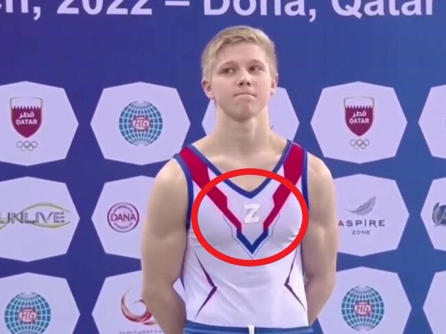 Ivan Kuliak wore the 'Z' war symbol on his top for the World Cup medal ceremony. Picture: Claro Sports