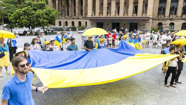 Stand with Ukraine Rally at King George Square. Picture: Richard Walker