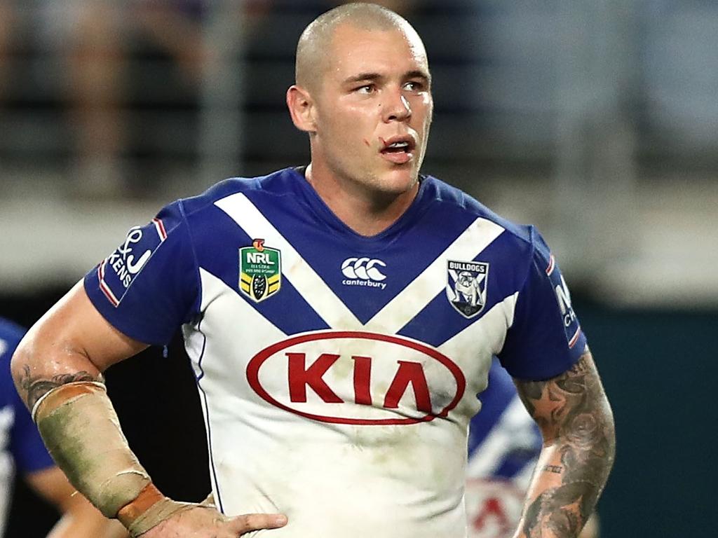 SYDNEY, AUSTRALIA - MAY 21:  David Klemmer of the Bulldogs looks dejected during the round 11 NRL match between the Canterbury Bulldogs and the Sydney Roosters at ANZ Stadium on May 21, 2017 in Sydney, Australia.  (Photo by Ryan Pierse/Getty Images)