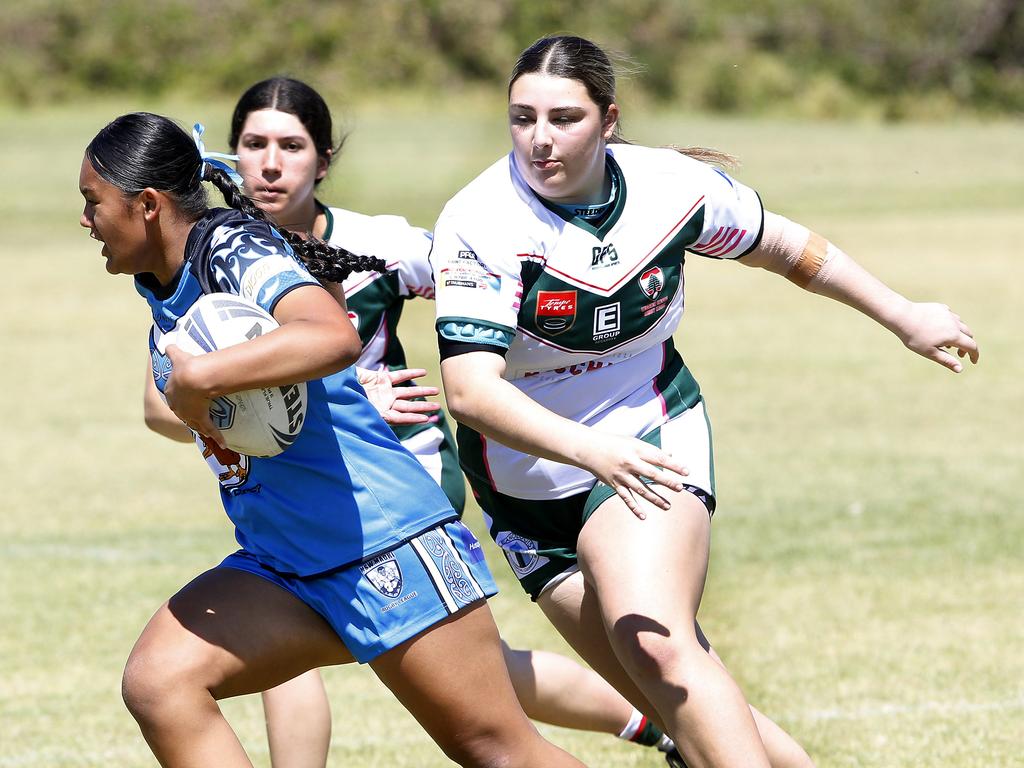 Action from U16 Girls Lebanon v Maori Pango. Harmony Nines Rugby League. Picture: John Appleyard