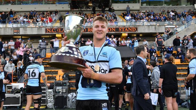 Teig Wilton after becoming the first captain of the Sharks’ Jersey Flegg premiership team.