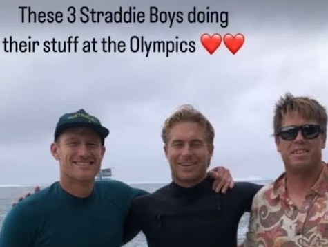 Ben Lowe has been removed by the International Surfing Association after posting a photo of himself with Australian surfer Ethan Ewing and coach Bede Durbidge. Picture: Instagram