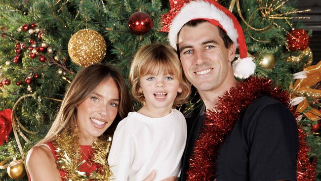 Pat Cummins with wife Becky and son Albie. Picture: David Geraghty