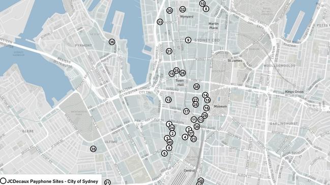 A map showing the locations of where payphones will be upgraded.