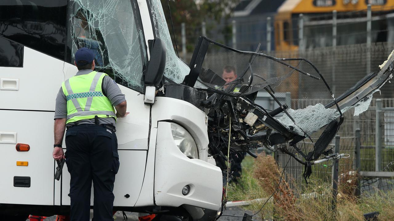 The scene of the crash between a freight train and a bus in April 2020. Picture: Alison Wynd