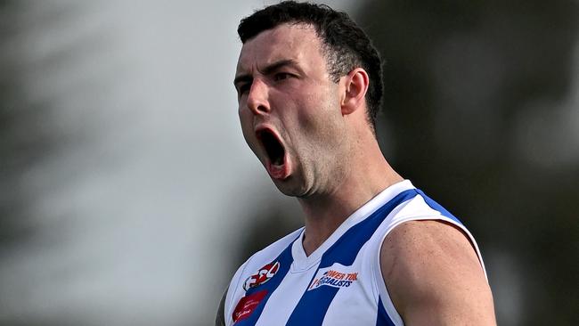 Oak ParkÃs Lachlan Ronaldson during the EDFL Division 2 grand final between Oak Park and Sunbury Kangaroos in Coburg, Saturday, Sept. 9, 2023. Picture: Andy Brownbill