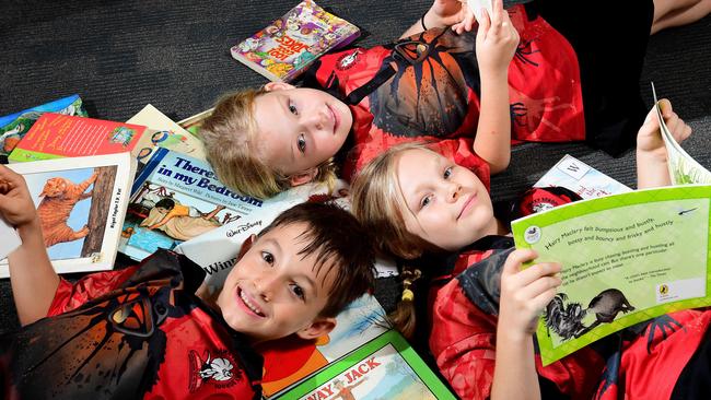 Alawa Primary School students like Miguel Clarke, Asha Hughes and Elyssia Nicholas are among some of the big improvers in NAPLAN testing. Picture: Justin Kennedy