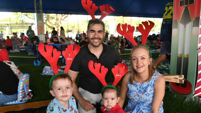 Carols by Candlelight at Riverway 2022. George and Gillian Aslandidis with Vlasis, 4, and Ciaran, 1. Picture: Evan Morgan