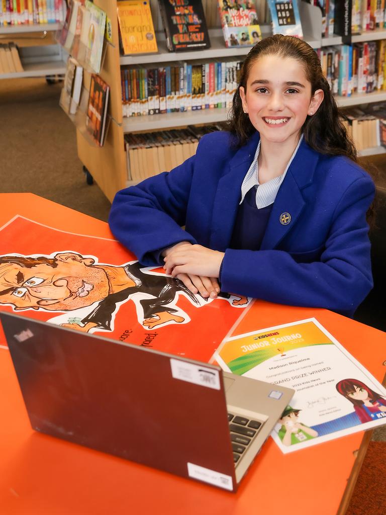 Year 7 student Madison Riquelme, a student at Melbourne’s St Monica’s College Epping, has been named the inaugural Kids News Junior Journalist of the Year. Picture: Ian Currie