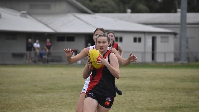 Under-17 Girls division 1 action between the Victoria Point Sharks and Yeronga Devils. Sunday May 14, 2023. Picture: Nick Tucker