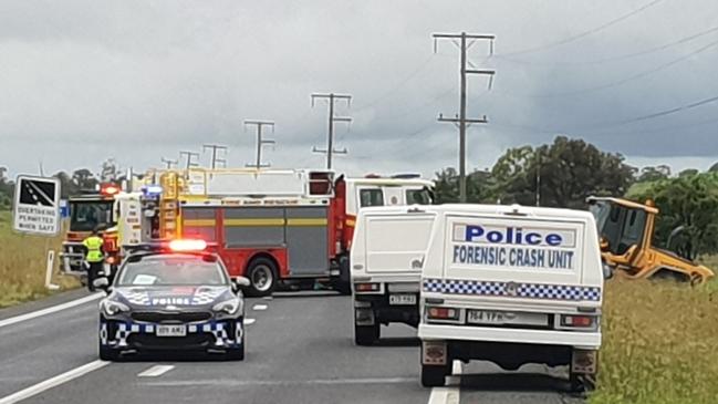 Emergency services at the scene of a serious crash between Bajool and Marmor on the Bruce Highway, south of Rockhampton, on November 26, 2021.