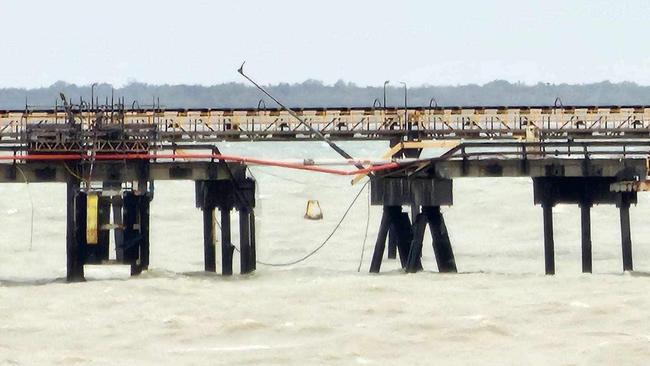 Photos of damage to the port at Groote Eylandt after it was struck by a bulk carrier during Cyclone Megan.