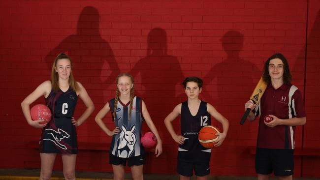 Sophia Hanna, Georgie Marsden, Tom Milne and Dylan Christensen are looking forward to taking part in Heathmont College’s new sports academy. Picture: Stuart Milligan