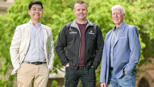 Suicide Prevention Council members Wathnak Vy, Matt Newlands and David Boots. Picture: NCA NewsWire/Brenton Edwards