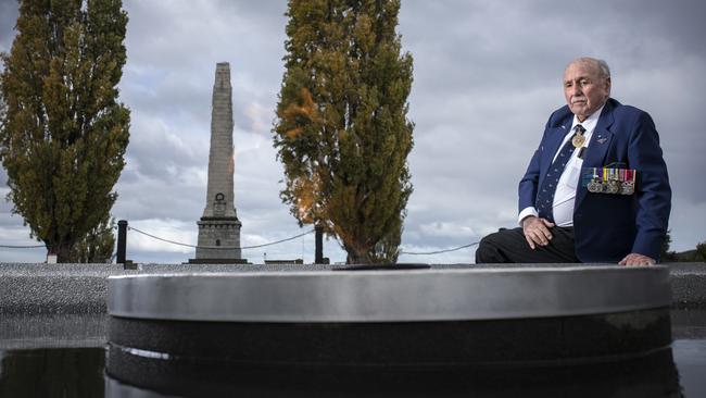 Retired Air Vice Marshall Peter Scully served for 40 years with the RAAF. he will march in the Hobart Anzac parade tomorrow. Picture: Eddie Safarik