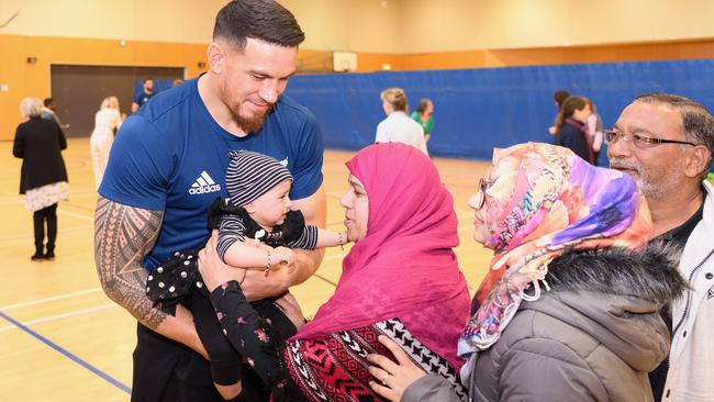 All Blacks star Sonny Bill Williams meets fans following a skills session with the Canterbury Resilience Foundation. Picture: Getty Images