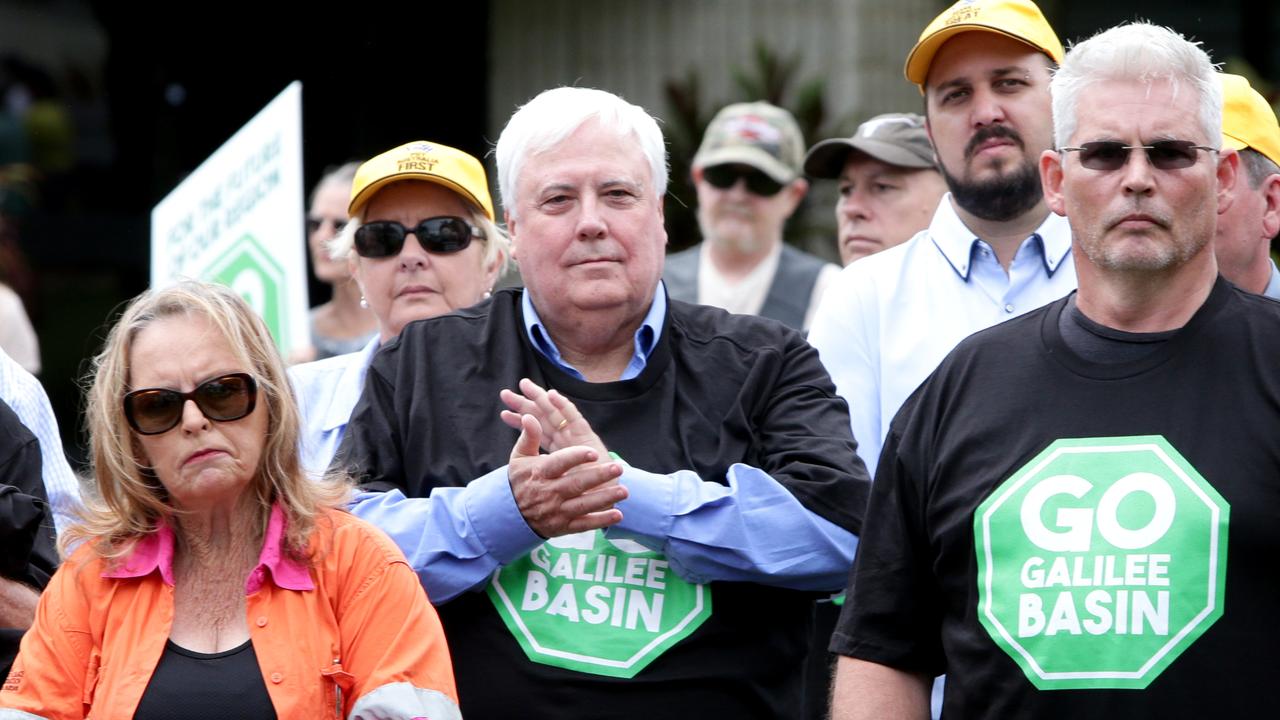 Clive Palmer at a pro-Adani coal mine protest in Mackay last Saturday. Picture: Steve Pohlner/AAP