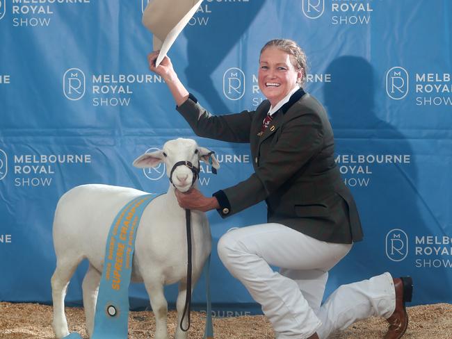 Supreme Champion White Dorper winner Wendy Eisentrager from Warrick, Queensland. Picture: Yuri Kouzmin