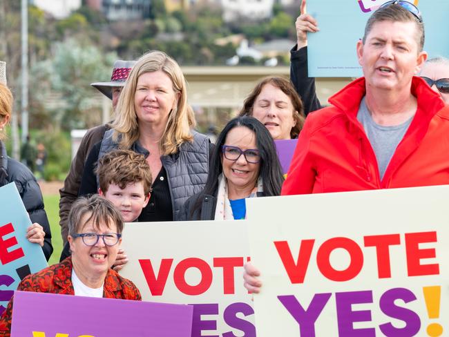 Bass MP Bridget Archer and r for Indigenous Australians Minister Linda Burnley stand side-by-side at the Yes23 Launceston campaign launch. Picture: Scott Gelston