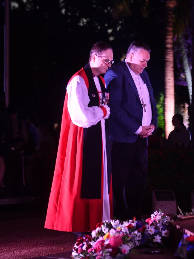 Anzac Day 2025. Dawn service Anzac Park Townsville. Townsville Anglican Bishop Reverend Keith Joseph and Catholic Bishop Timothy Harris. Picture: Evan Morgan