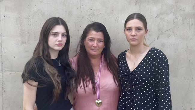 Victims of the crash, Leanne Tyrrell-Raddatz and daughters, Phoebe and Lola Tyrrell-Raddatz two years after the crash outside of Beenleigh District Court.