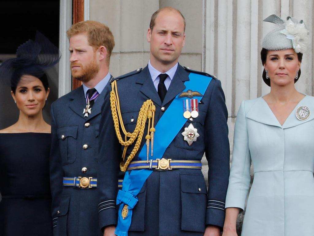 Meghan, Harry, William and Kate at a royal function prior to Megxit. Wills revealed he has not yet spoken to Harry after the Oprah interview. Picture: AFP