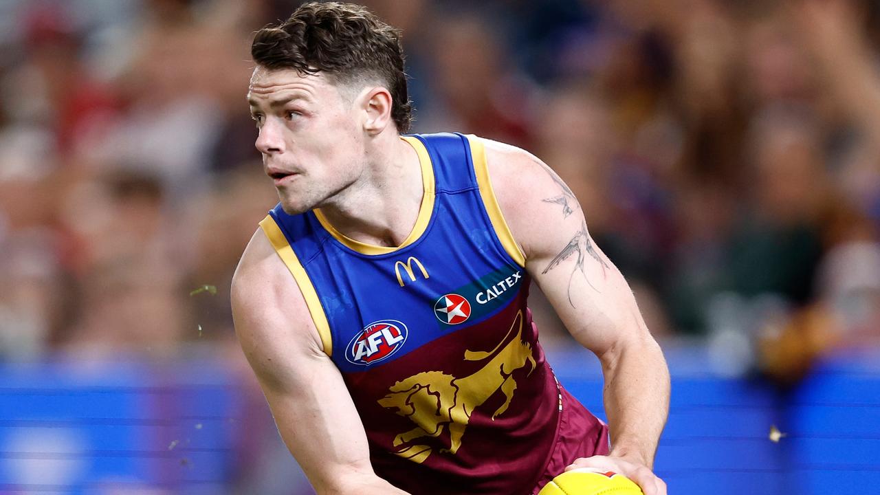 Lachie Neale was well held by Willem Drew in the first half. Picture: Michael Willson/AFL Photos via Getty Images