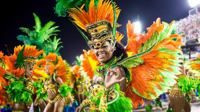 Dancers perform at Rio de Janeiro’s Sambadrome. Picture: Getty Images