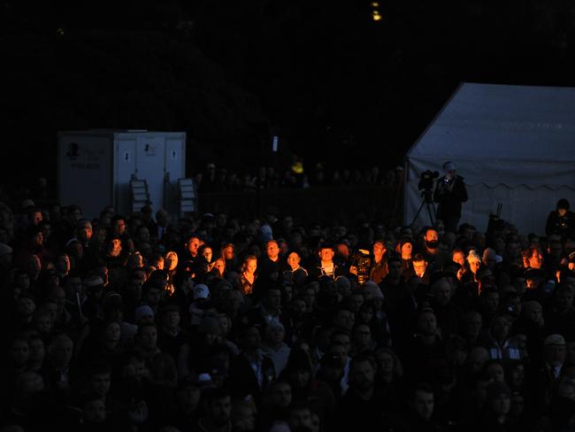 The crowd at this morning’s service was strong, but reportedly down on last year. Picture: Andrew Henshaw