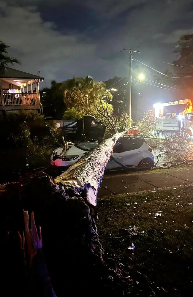 A large tree came down on a car in Katherine St, Wilston after yesterday's late afternoon storm. Picture: Facebook/ENERGEX