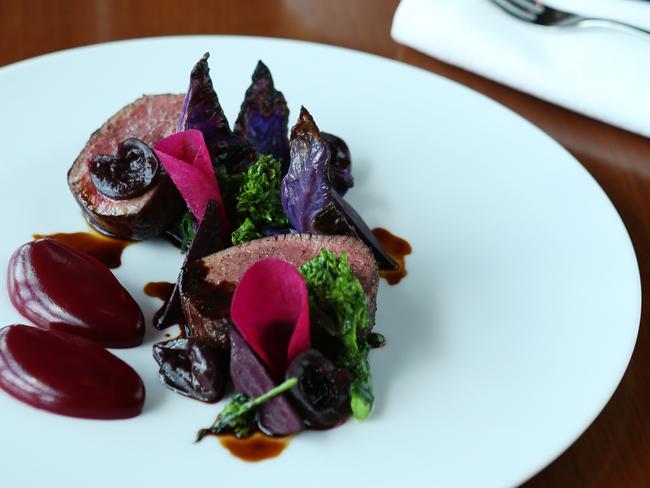 Venison and Bottled Cherries — a main course featuring smoked beetroot, grilled red cabbage and pickled cherries. Picture Rebecca Michael.