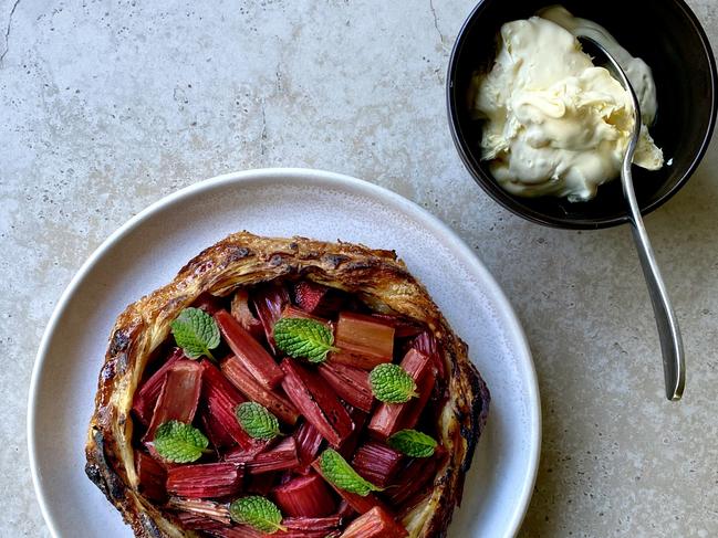 Rhubarb galette with clotted cream. Picture: Taylor Cullen