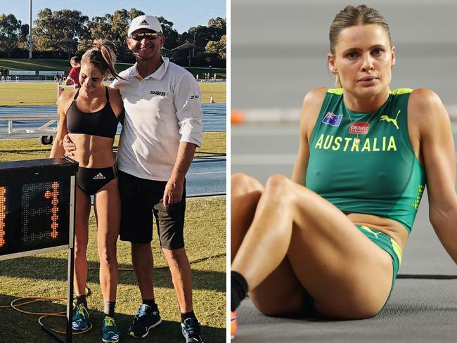 Nine Kennedywith Alex Parnov and Nina Kennedy competes at the world championships . Photo: Supplied and Christian Petersen/Getty Images for World Athletics.