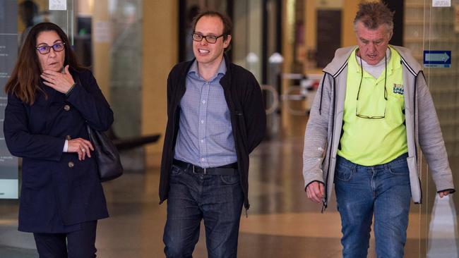 Jordan Finlayson's parents (left and right) and Finlayson’s former Beauty and the Geek cast partner Julian Stevenson supported her in court. Picture: James Gourley