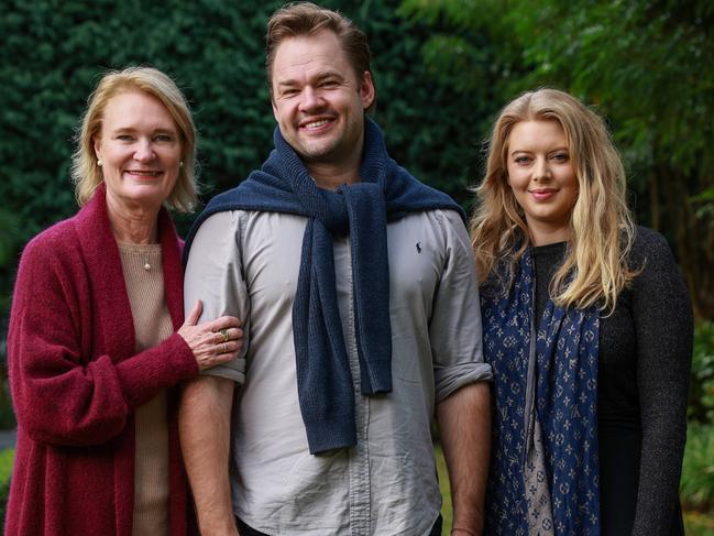 Charlotte Blaxland with her son Oscar Blaxland and his wife Kate Blaxland. Picture: Justin Lloyd